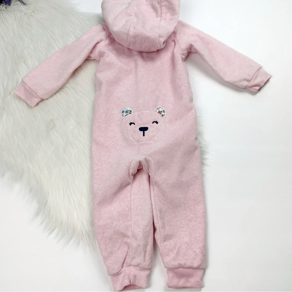 Carter's Girls Bear Fleece Hooded One Piece Coverall Jumpsuit Pink